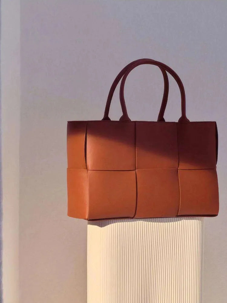 Handwoven Genuine Cowhide Leather Tote Bag | Premium Vintage British Shoulder Bag